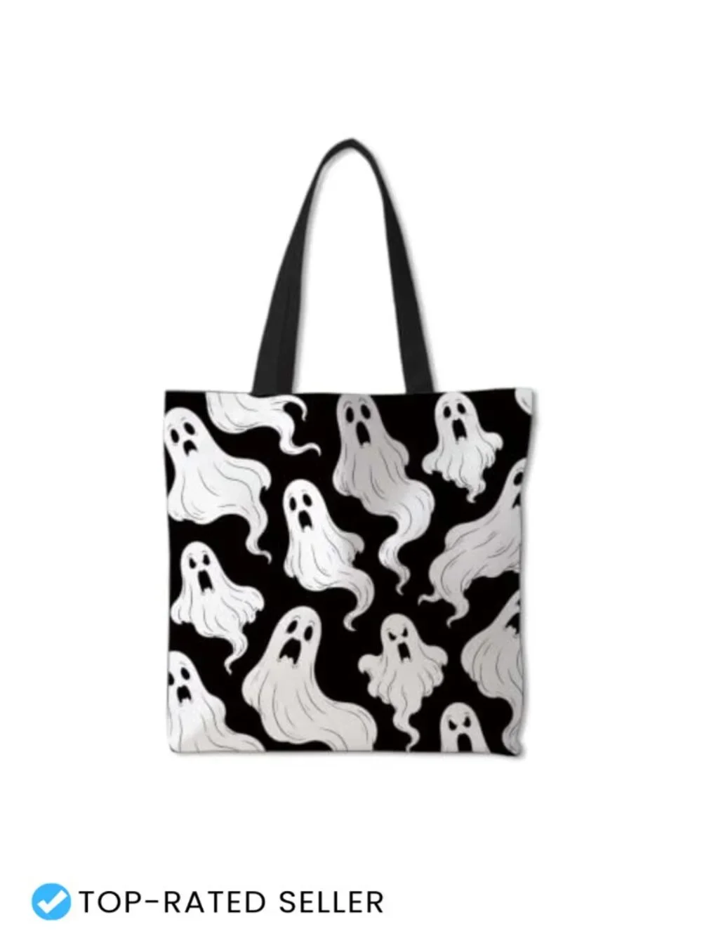 Ghost Tote Bag 15x15.4 Inch Foldable Canvas Shoulder Bag Halloween Shopping